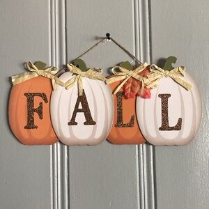 NWT- Beautiful Brown Glittered FALL Orange & White Pumpkins Decoration Sign 🍁